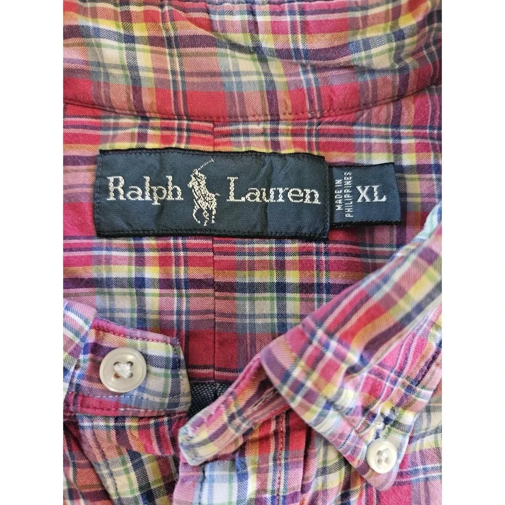 POLO RALPH LAUREN BUTTON SHIRT -XL- BURGUNDY RED BROWN WHITE CHECK‎ -BLUE PONY
